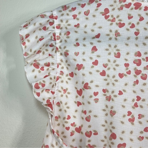CIDER Baby Doll Top Size XL Pink and White Floral V Neck Short Sleeve - Picture 3 of 11